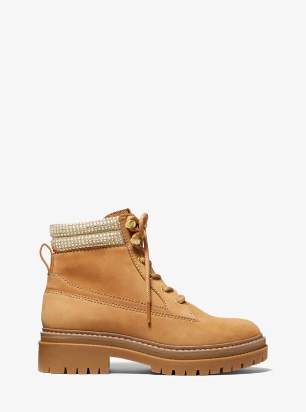 Damske Clenkove Cizmy Michael Kors Turner Crystal Embellished Nubuck Hnede - Topanky Michael Kors Slevy | CVSGL-0182